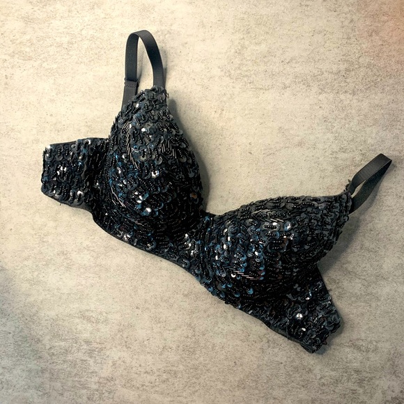 Black Beaded Women’s Push-Up Bra - Picture 2 of 4